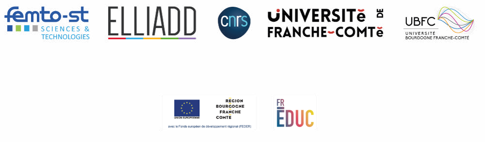 Logos de femto-st, ELLIADD, CNRS, Université de Franche-Comté, UBFC, Union Européenne et FEDER, FR EDUC